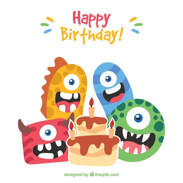 Download Birthday background of nice monsters | Free Vector