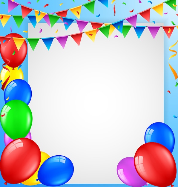Premium Vector | Birthday background with balloons and blank sign