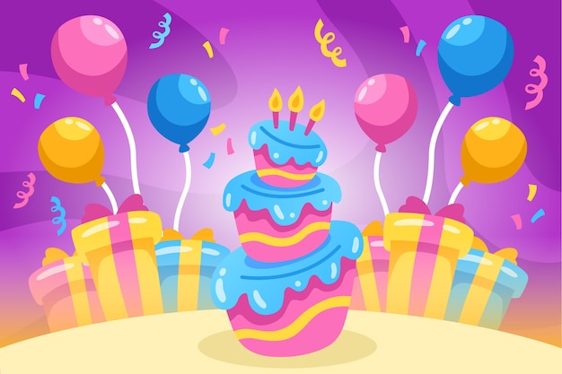 Birthday background with cake and balloons | Free Vector