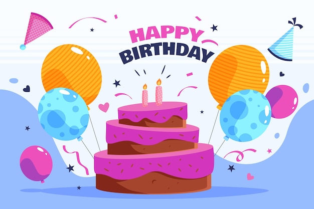 Birthday background with cake and balloons | Free Vector