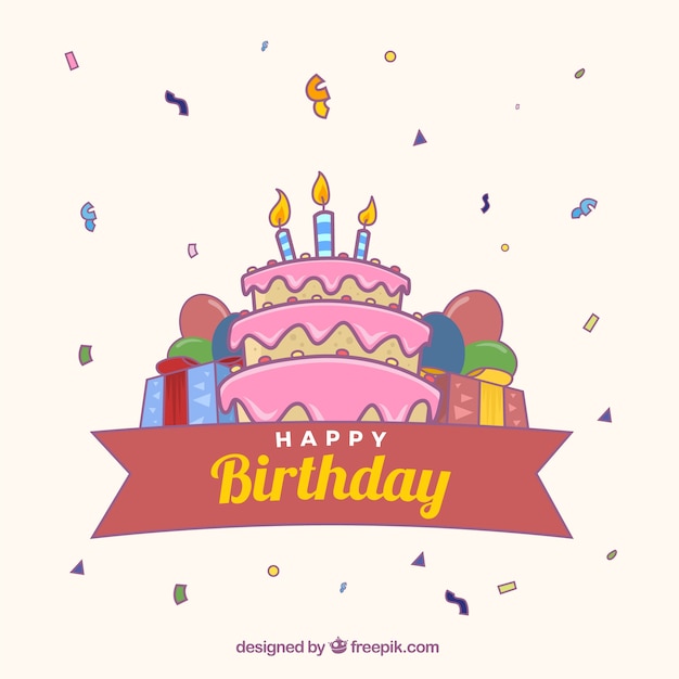 Free Vector | Birthday background with cake and gifts