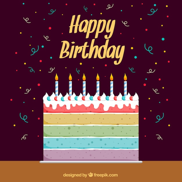 Birthday background with colorful cake and confetti | Free Vector