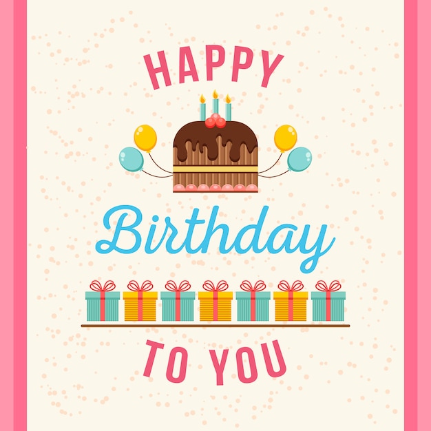 Premium Vector | Birthday background with colourful cake and gifts
