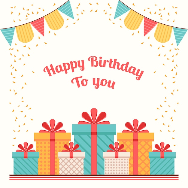 Premium Vector | Birthday background with colourful gifts and decoration