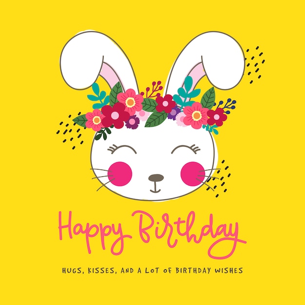 Premium Vector | Birthday background with cute hand drawn rabbit