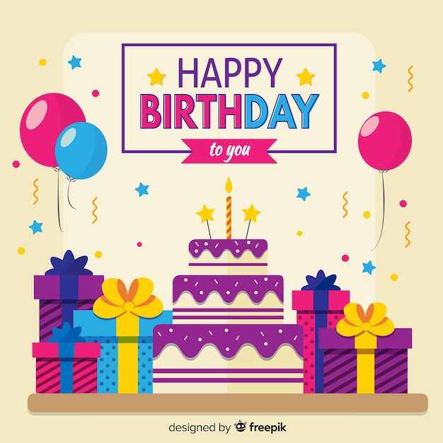 Free Vector | Birthday background with gifts and cake