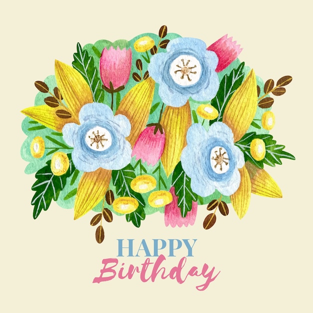 Premium Vector | Birthday background with hand drawn flowers and leaves