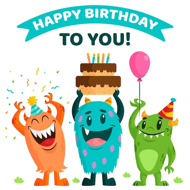 Birthday background with monsters | Free Vector