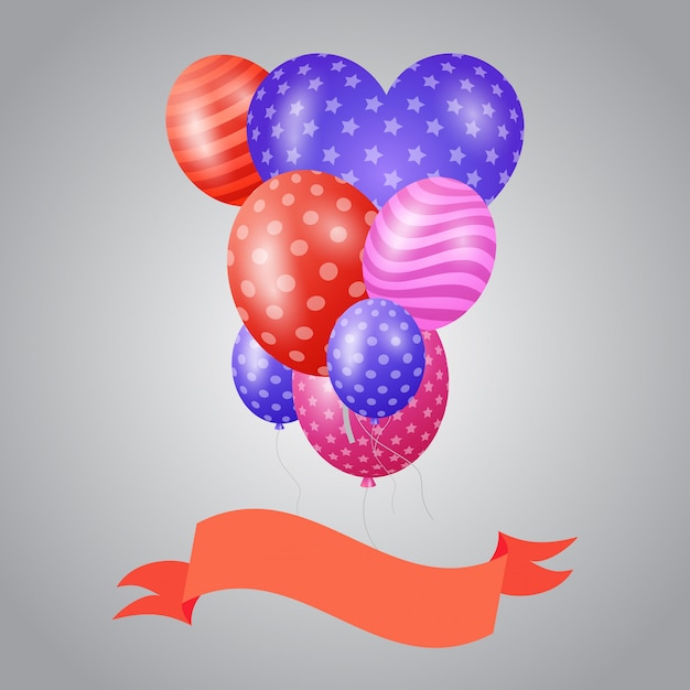 Download Birthday balloons with ribbons vector | Free Vector