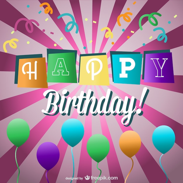 Birthday Banner And Balloons Over Sunburst Vector Free Download