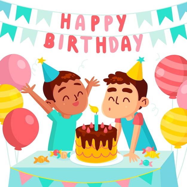 Download Birthday boy celebrating with his friend | Free Vector