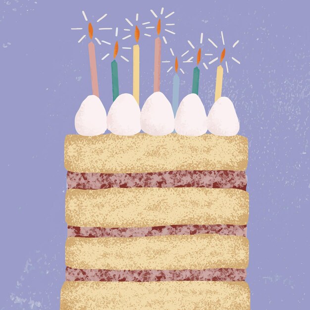 紫のトーンのバースデーケーキの背景 無料のベクター