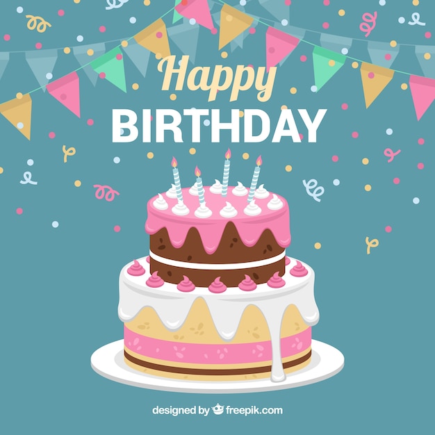 Birthday Cake Background With Garland Free Vector