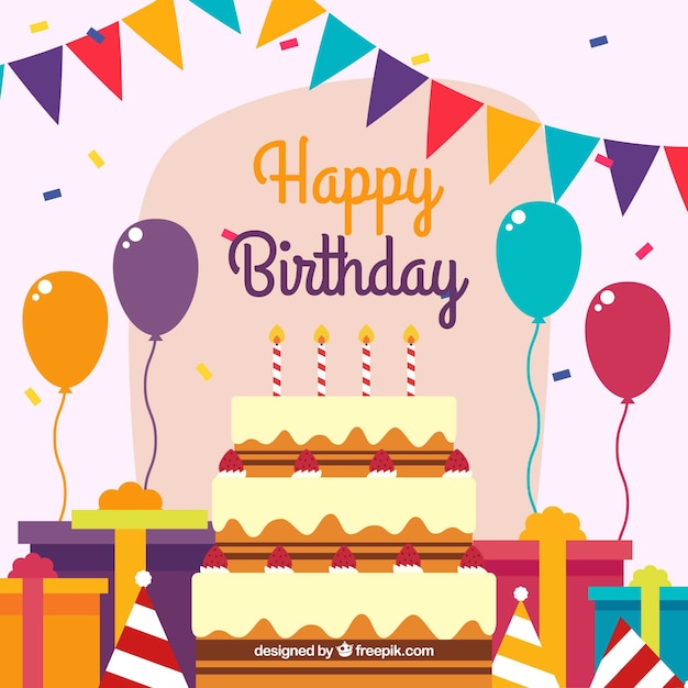 Free Vector | Birthday cake and decoration background