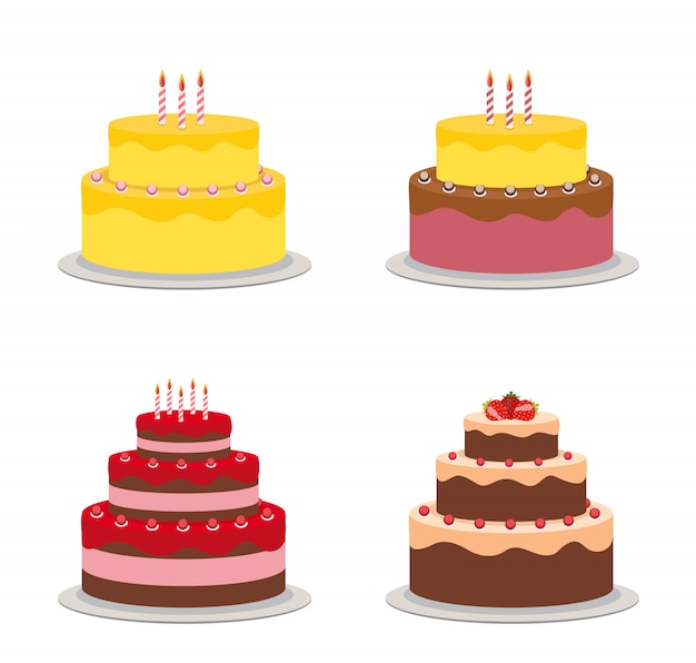 Download Birthday cake flat icon collection set | Premium Vector
