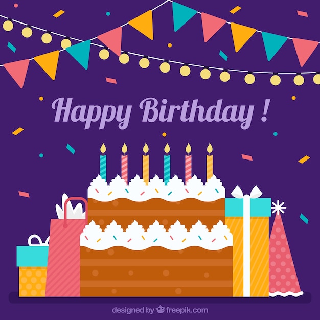 Free Vector | Birthday cake and gifts background