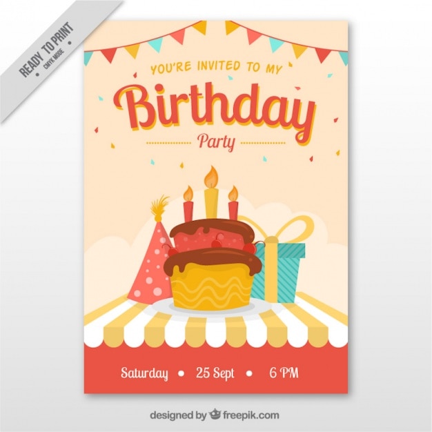 Free Vector | Birthday cake invitation with gift