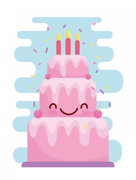キャンドルメニューキャラクター漫画食品かわいい誕生日ケーキ プレミアムベクター