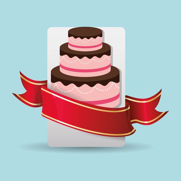 Download Birthday cake wrapped red ribbon | Premium Vector
