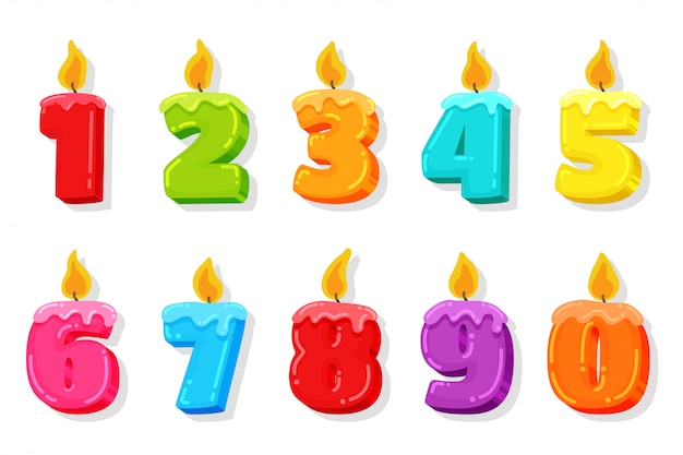 誕生日の蝋燭 数字キャンドルイラスト プレミアムベクター