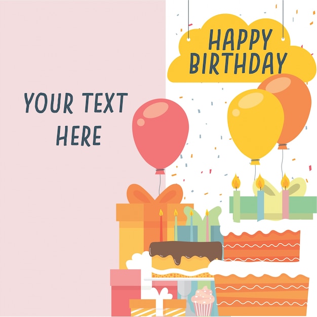 Premium Vector | Birthday card cake and balloons