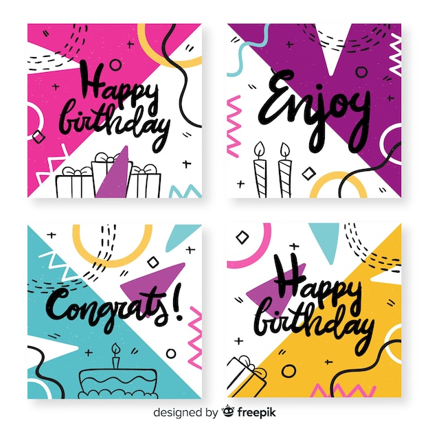 Download Birthday card collection with abstract shapes Vector ...