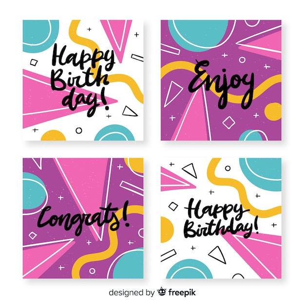 Download Birthday card collection with abstract shapes Vector ...