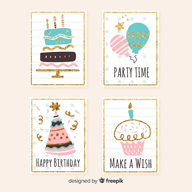 Birthday card collection Free Vector