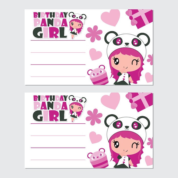 Download Birthday card of cute panda girl and cupcake vector ...