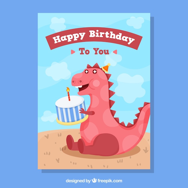 恐竜の誕生日カードデザイン 無料のベクター