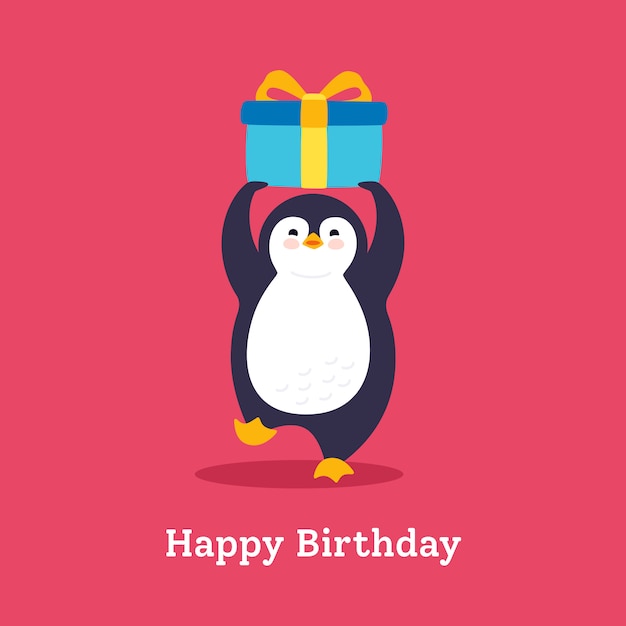 Premium Vector | Birthday card penguin with balloon flat