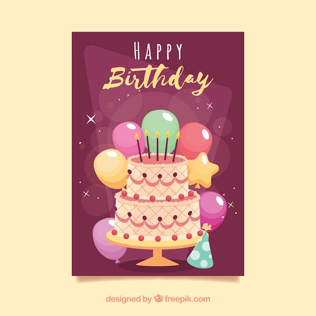 Download Free Vector | Birthday card template with cake