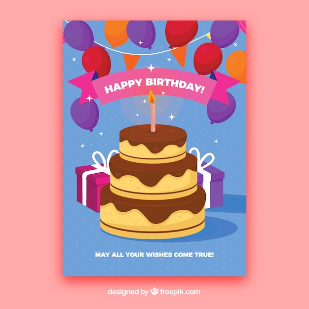 Birthday card template with cake