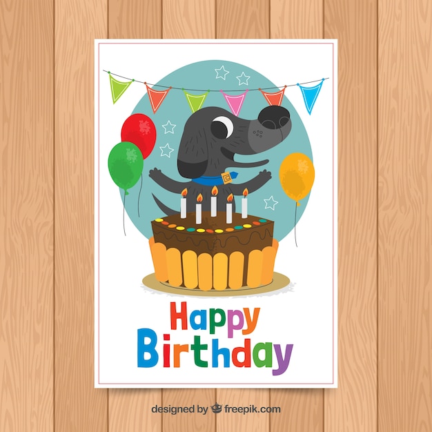 Download Birthday card template with cute dog Vector | Free Download