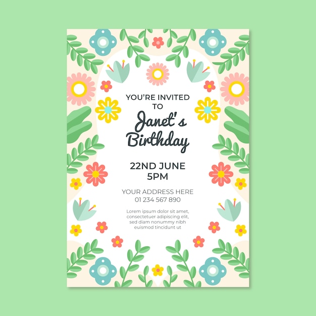 Download Birthday card template with flowers | Free Vector