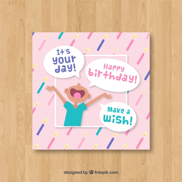 Download Birthday card with boy in flat style | Free Vector