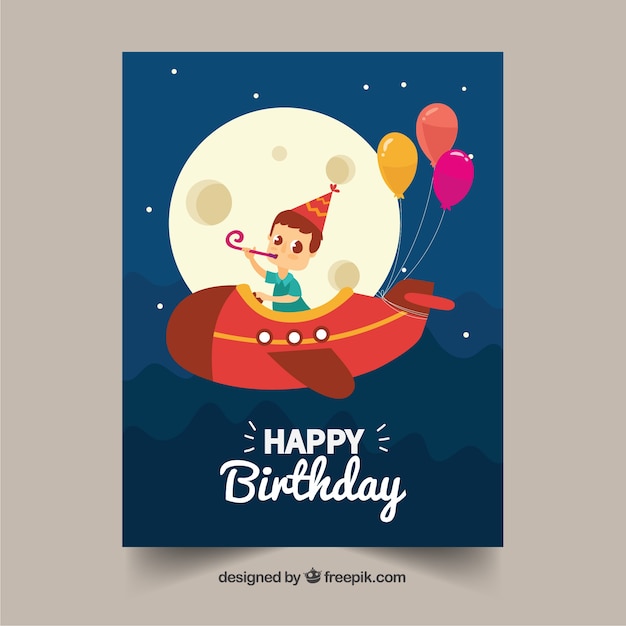 Download Birthday card with boy flying in hand drawn style | Free ...
