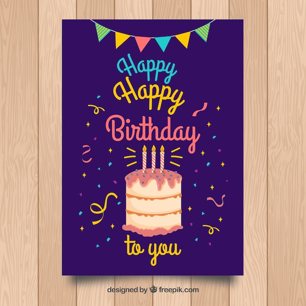 Birthday card with cake in flat style | Free Vector