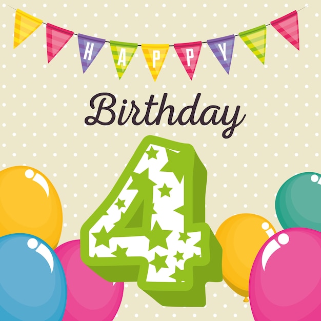 Premium Vector | Birthday card with candle number four