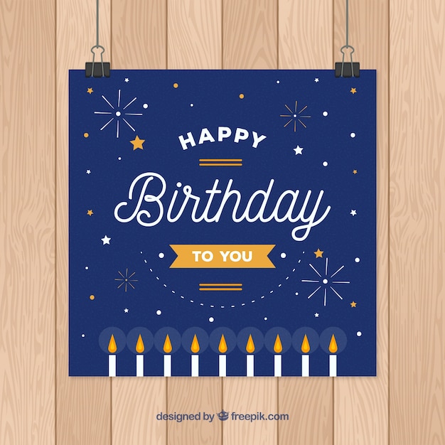 Birthday card with candles in flat style