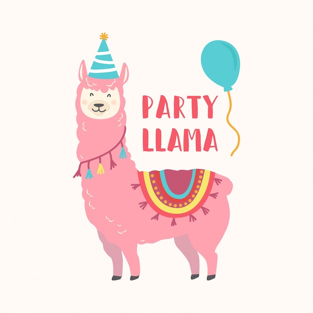 Download Birthday card with cute cartoon llama Vector | Premium ...