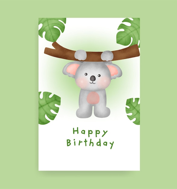 Premium Vector | Birthday card with cute koala in watercolor style