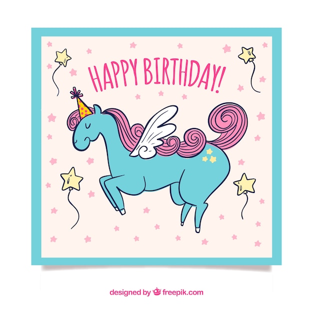 Download Birthday card with cute unicorn in hand drawn style | Free ...