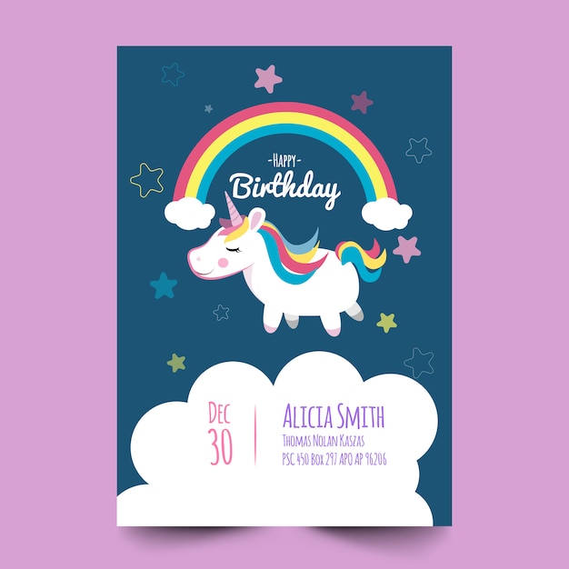 Download Birthday card with cute unicorn Vector | Premium Download