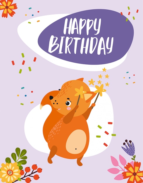 free-vector-birthday-card-with-a-fox