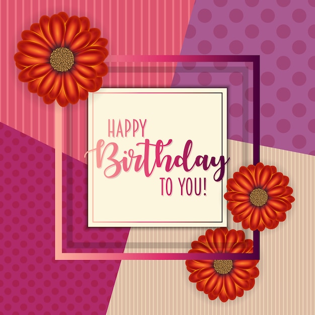 Premium Vector | Birthday card with frame decorated with flowers and ...