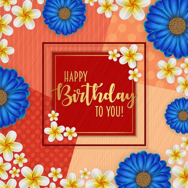 Premium Vector | Birthday card with frame decorated with flowers and ...
