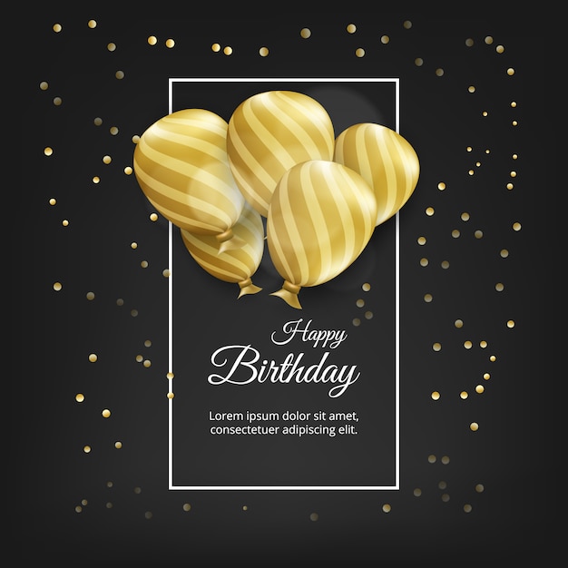 Premium Vector | Birthday card with golden balloons and birthday text