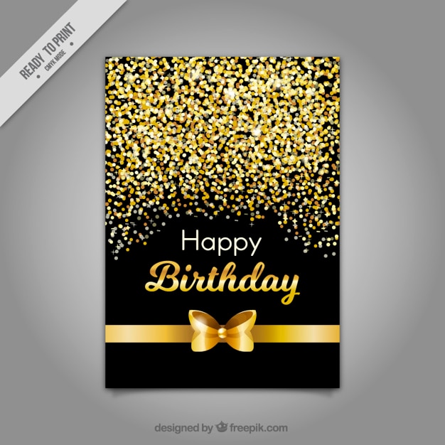 Birthday card with golden bow Vector | Free Download