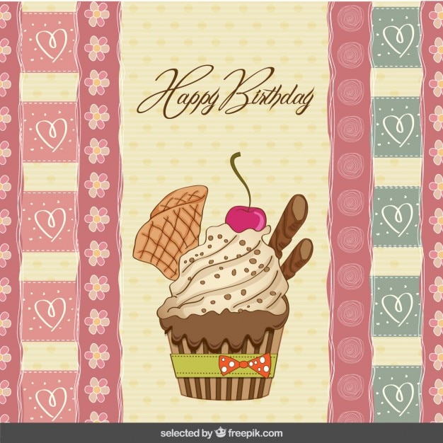 Free Vector | Birthday card with hand drawn cupcake